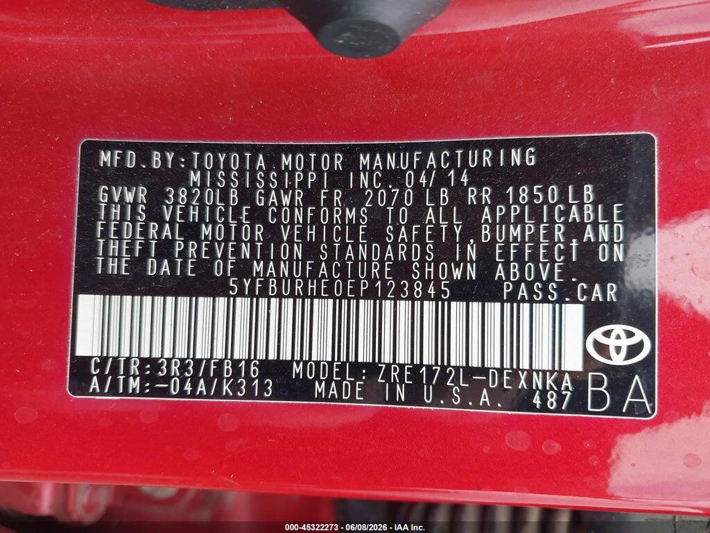 5YFBURHE0EP123845 2014 TOYOTA COROLLA photo no. 9