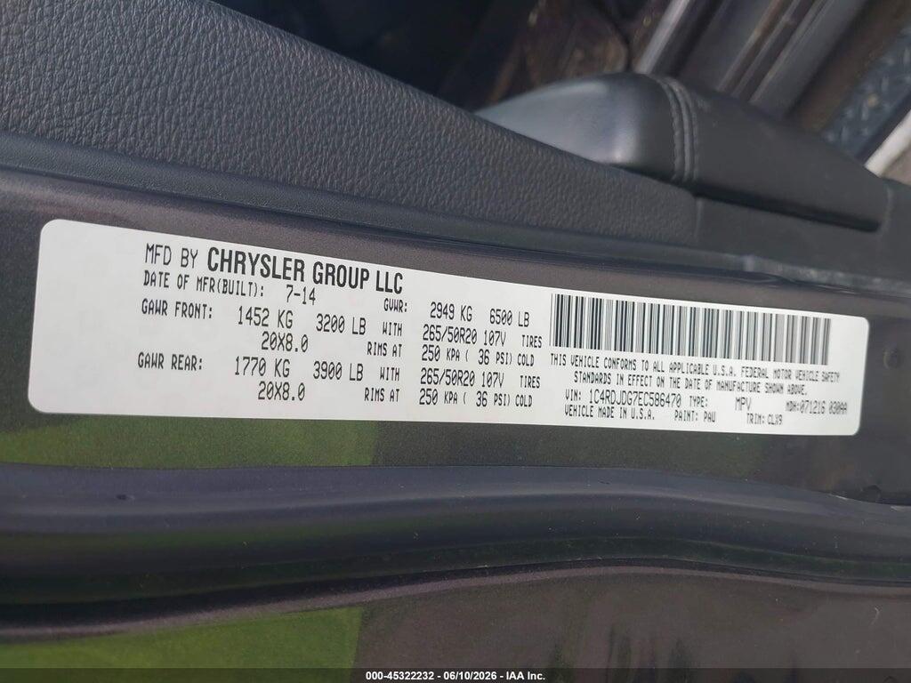 1C4RDJDG7EC586470 2014 DODGE DURANGO photo no. 9