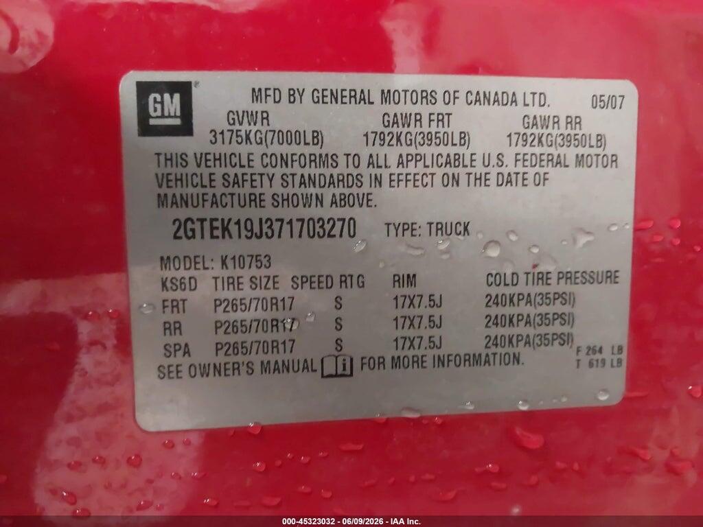 2GTEK19J371703270 2007 GMC SIERRA 1500 photo no. 9