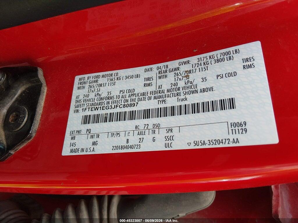 1FTEW1EG3JFC80897 2018 FORD F-150 photo no. 9