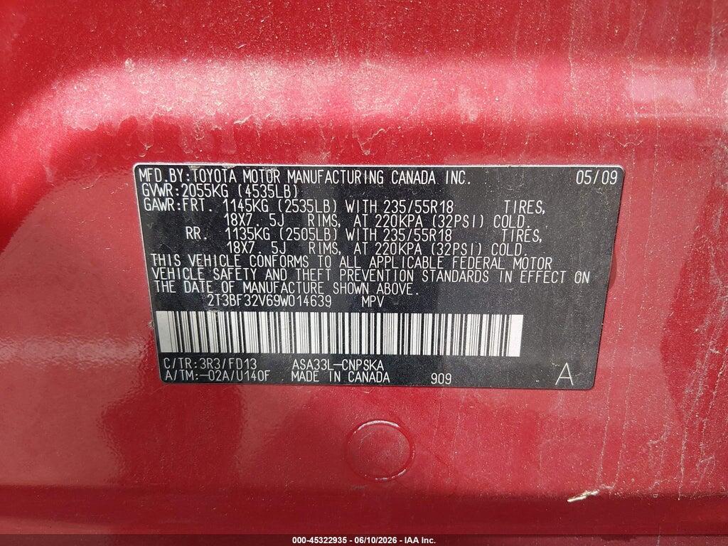 2T3BF32V69W014639 2009 TOYOTA RAV4 photo no. 9