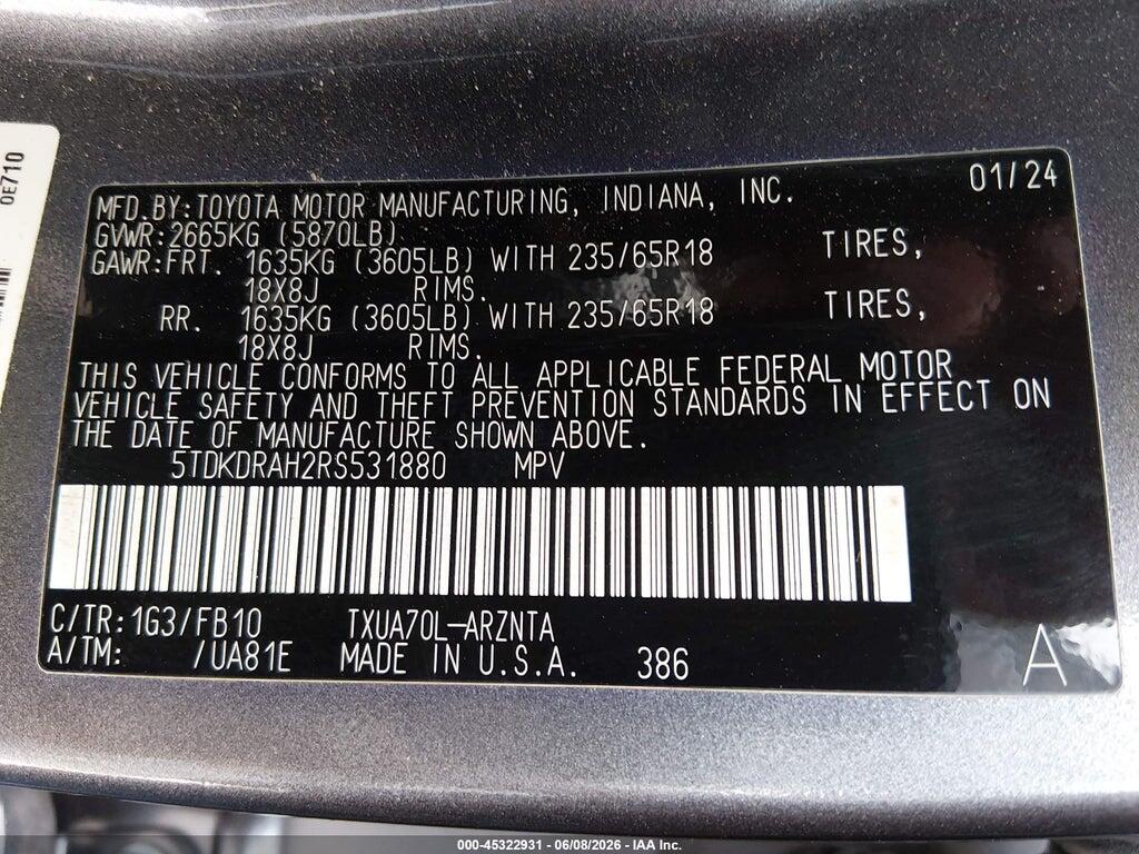 5TDKDRAH2RS531880 2024 TOYOTA HIGHLANDER photo no. 9