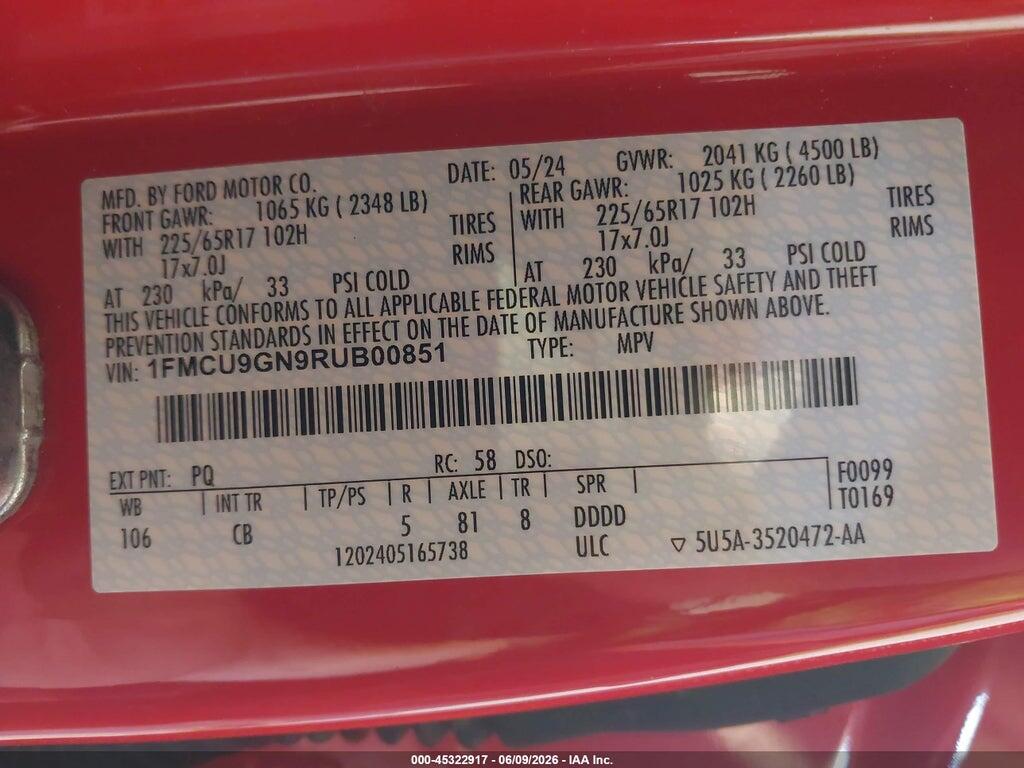 1FMCU9GN9RUB00851 2024 FORD ESCAPE photo no. 9