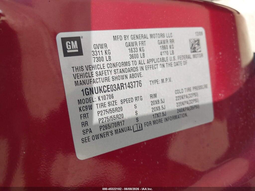 1GNUKCE03AR143776 2010 CHEVROLET TAHOE photo no. 9