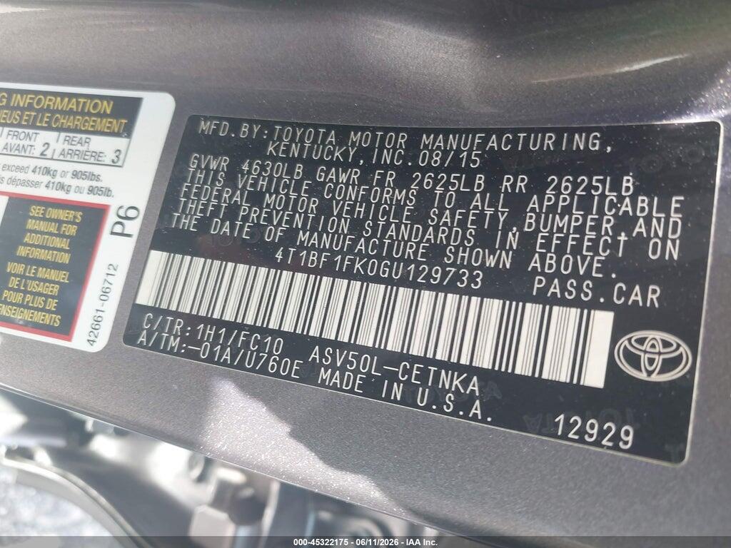 4T1BF1FK0GU129733 2016 TOYOTA CAMRY photo no. 9