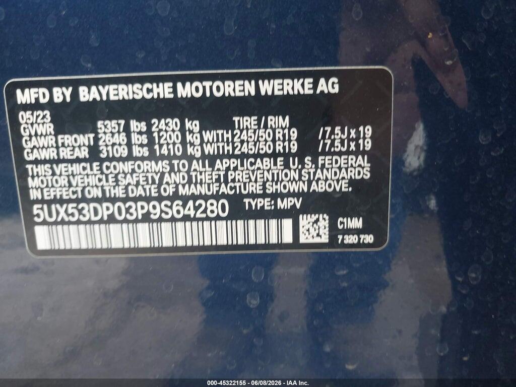 5UX53DP03P9S64280 2023 BMW X3 photo no. 9