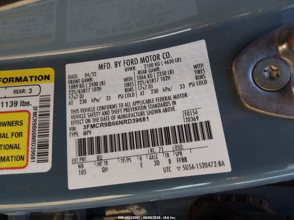 3FMCR9B66NRD39681 2022 FORD BRONCO SPORT photo no. 9