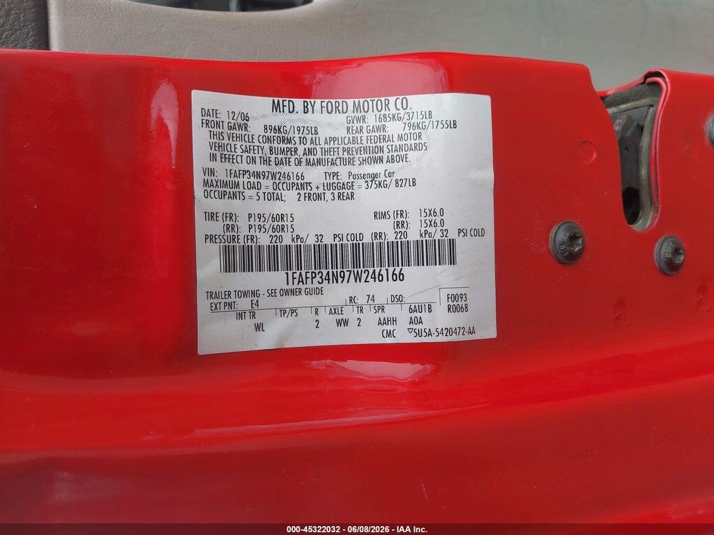 1FAFP34N97W246166 2007 FORD FOCUS photo no. 9