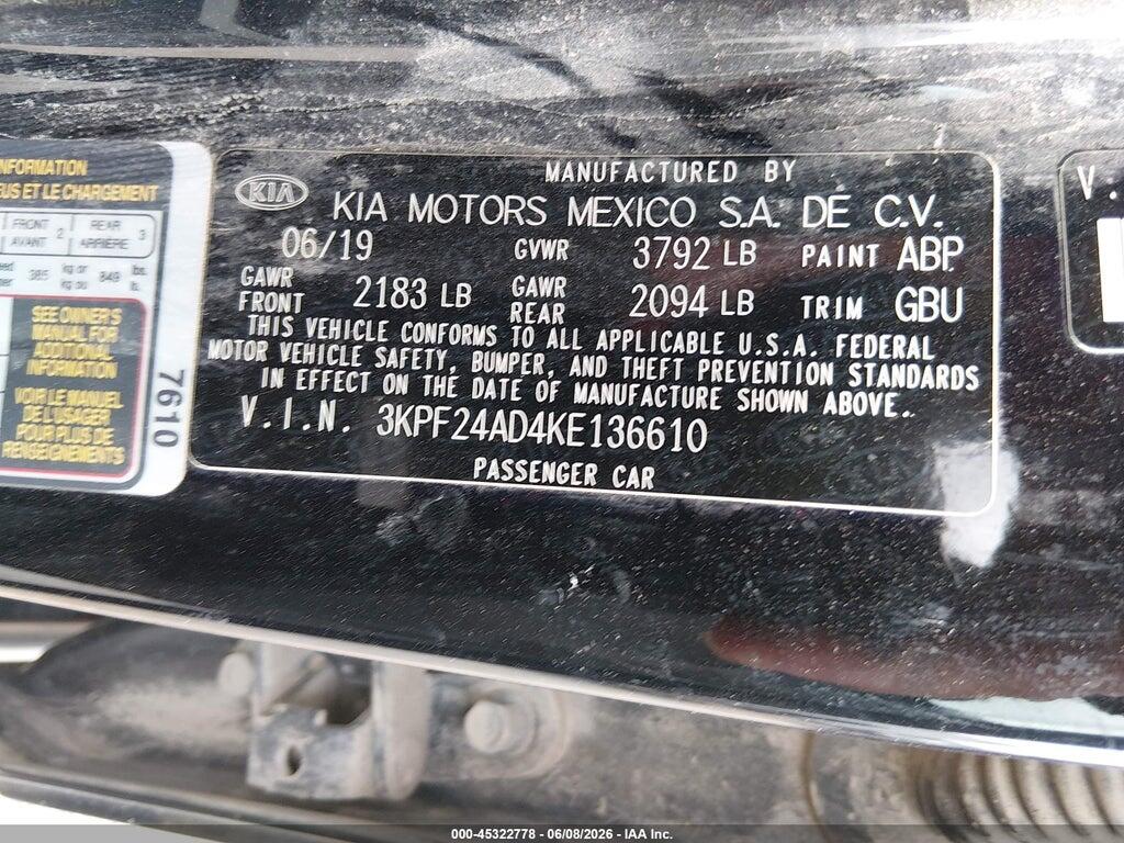 3KPF24AD4KE136610 2019 KIA FORTE photo no. 9