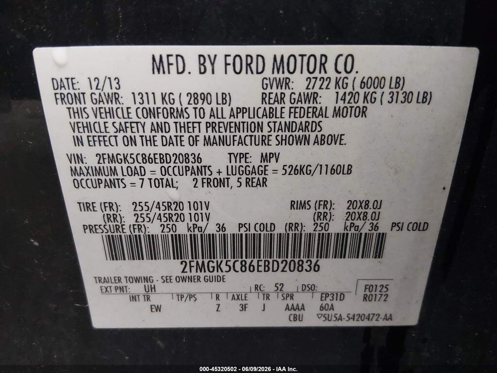 2FMGK5C86EBD20836 2014 FORD FLEX photo no. 9