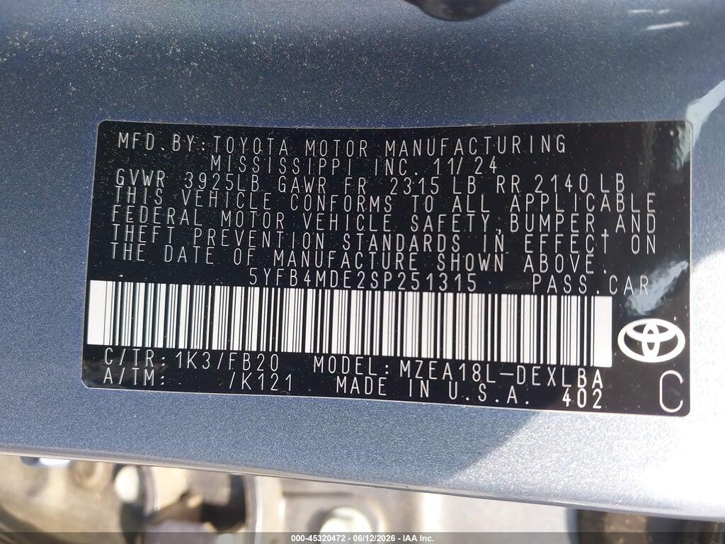 5YFB4MDE2SP251315 2025 TOYOTA COROLLA photo no. 9