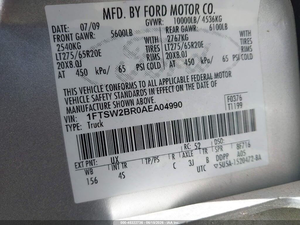1FTSW2BR0AEA04990 2010 FORD F-250 photo no. 9