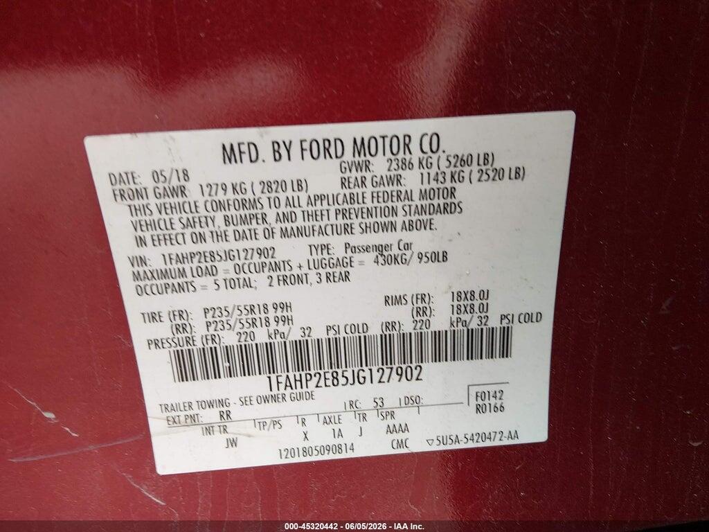 1FAHP2E85JG127902 2018 FORD TAURUS photo no. 9
