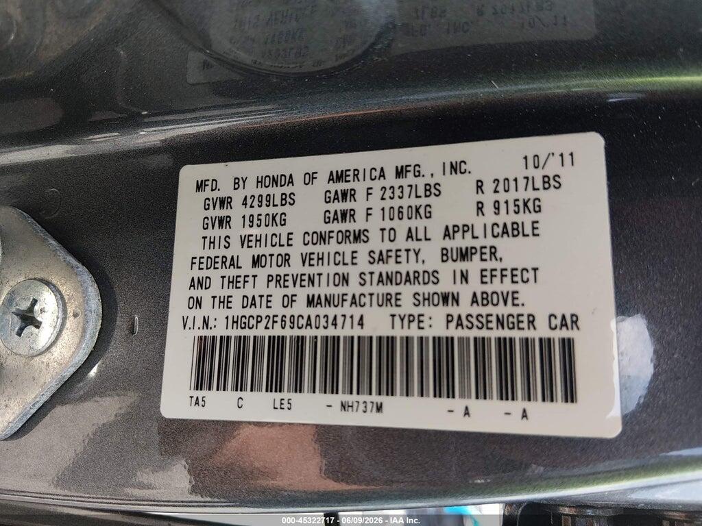 1HGCP2F69CA034714 2012 HONDA ACCORD photo no. 9