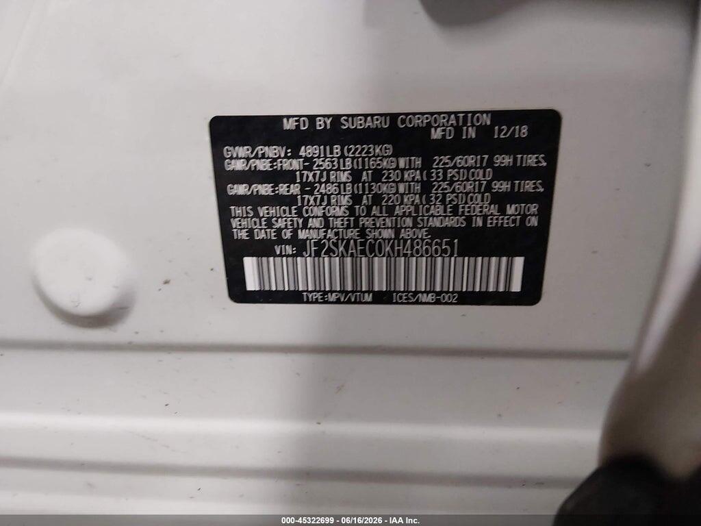 JF2SKAEC0KH486651 2019 SUBARU FORESTER photo no. 9