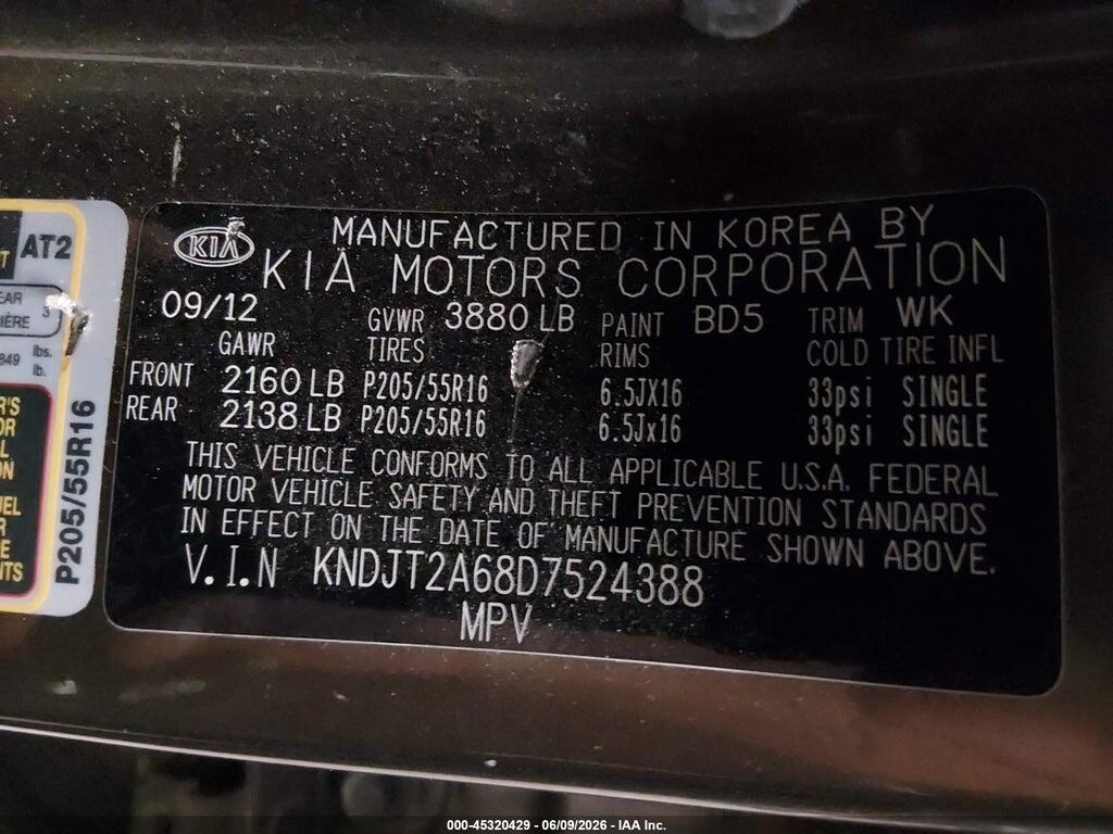 KNDJT2A68D7524388 2013 KIA SOUL photo no. 9