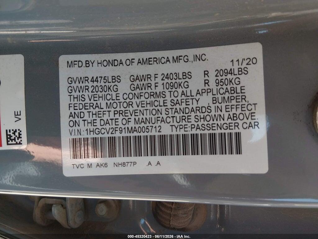 1HGCV2F91MA005712 2021 HONDA ACCORD photo no. 9