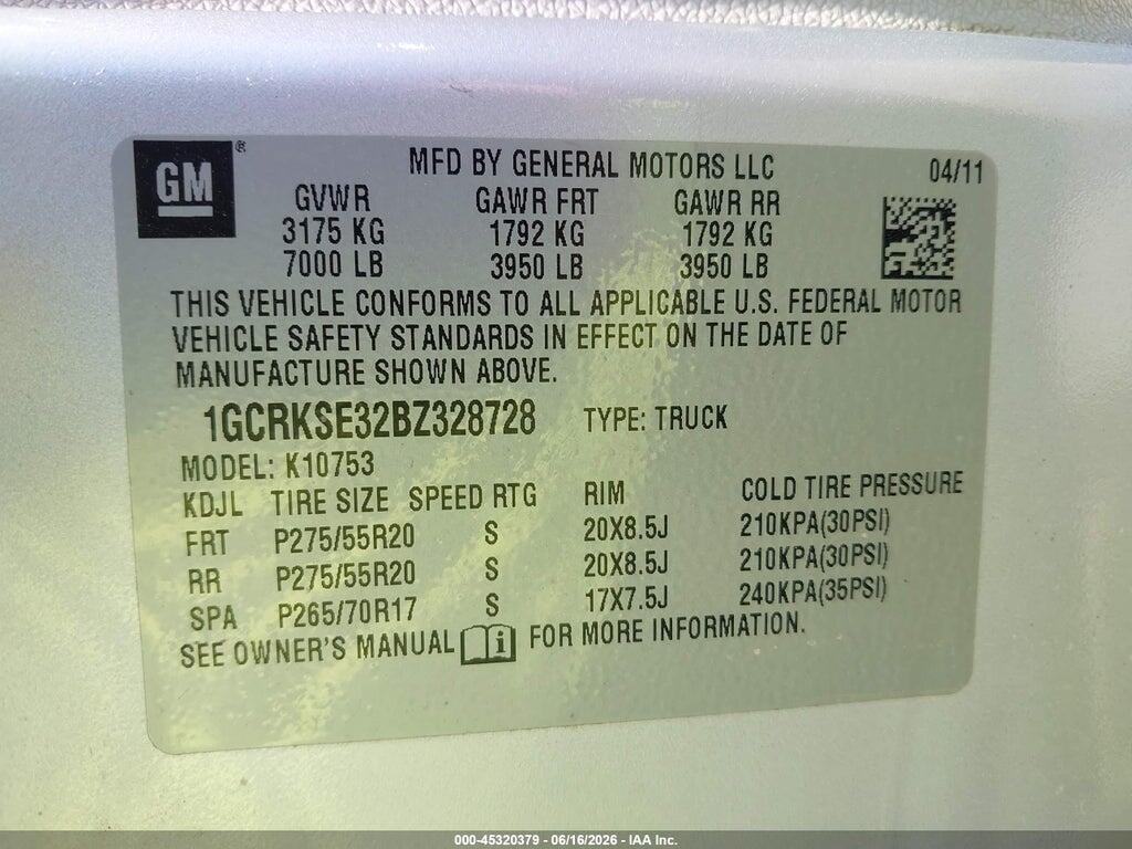 1GCRKSE32BZ328728 2011 CHEVROLET SILVERADO 1500 photo no. 9