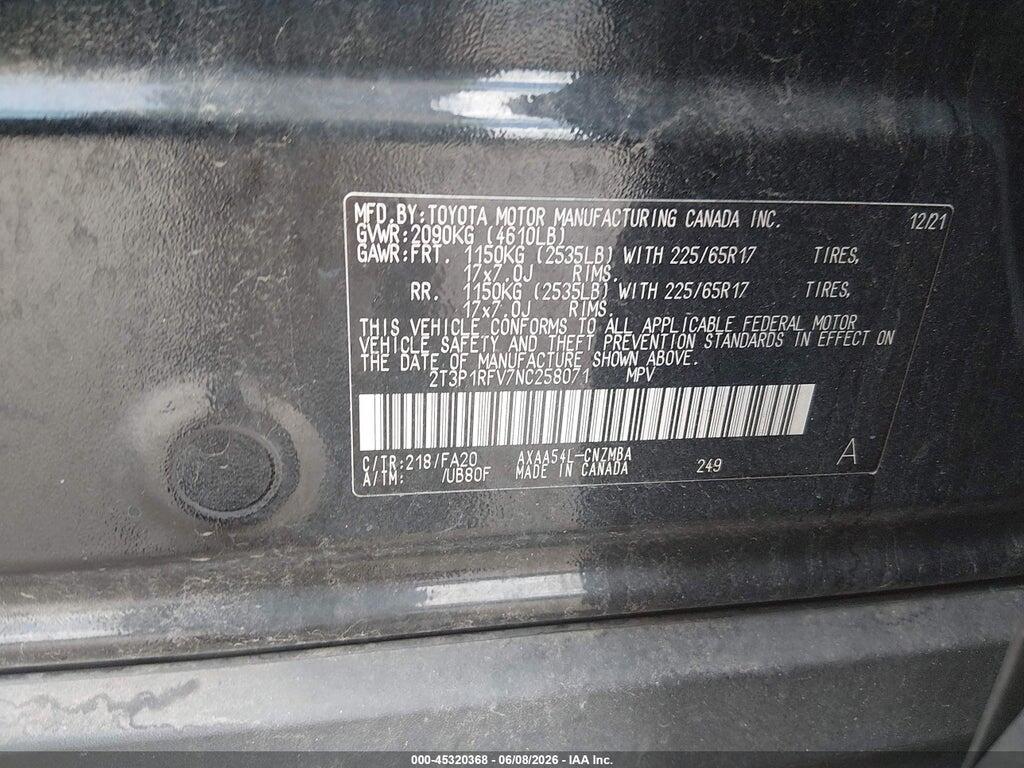 2T3P1RFV7NC258071 2022 TOYOTA RAV4 photo no. 9
