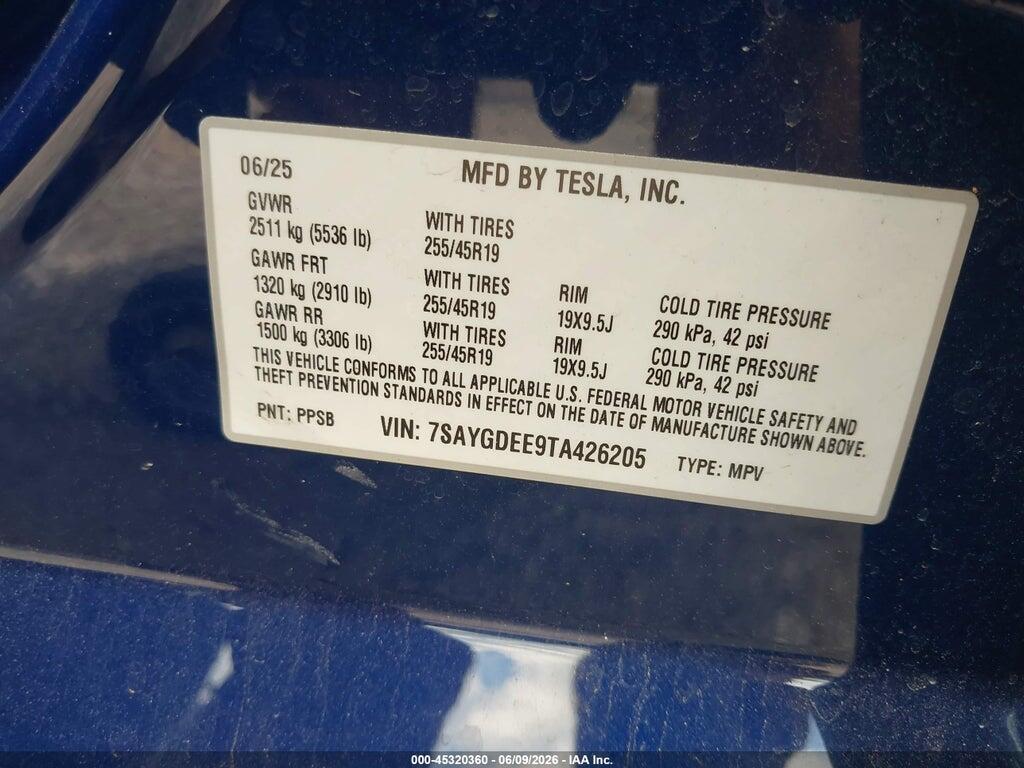 7SAYGDEE9TA426205 2026 TESLA MODEL Y photo no. 9