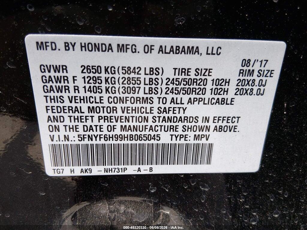 5FNYF6H99HB065045 2017 HONDA PILOT photo no. 9