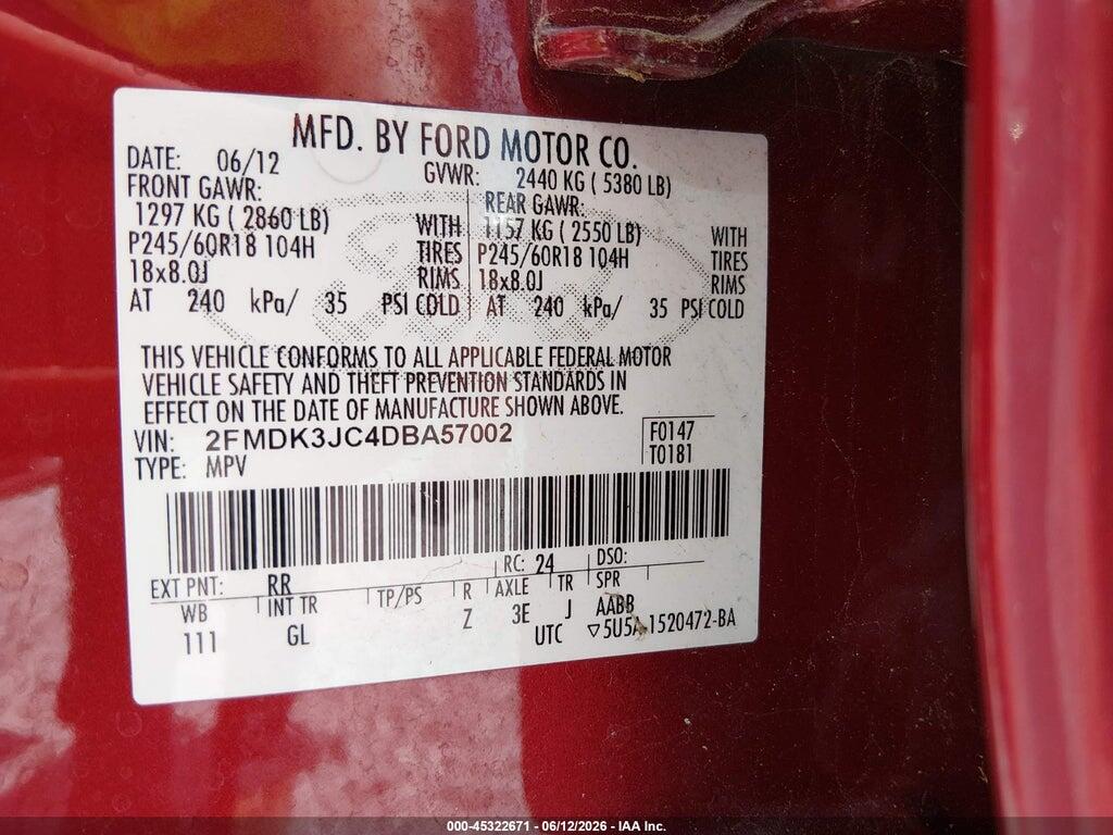 2FMDK3JC4DBA57002 2013 FORD EDGE photo no. 9
