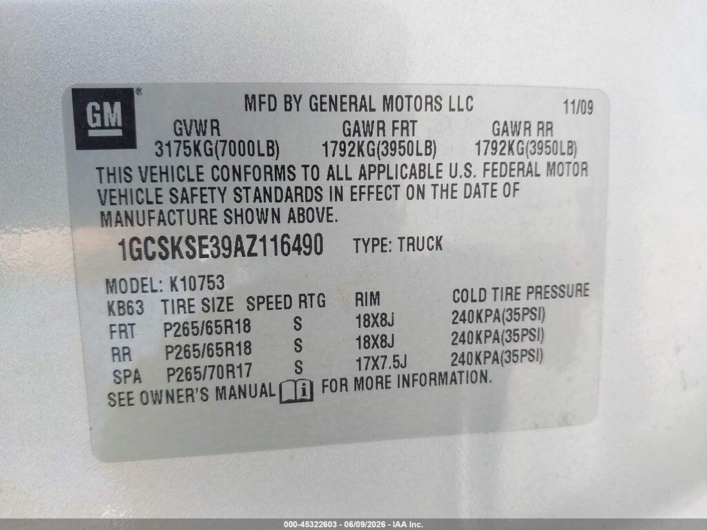 1GCSKSE39AZ116490 2010 CHEVROLET SILVERADO 1500 photo no. 9