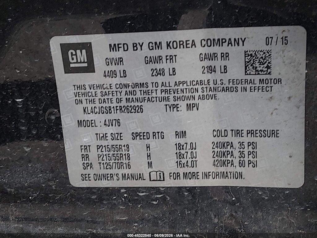 KL4CJGSB1FB262926 2015 BUICK ENCORE photo no. 9