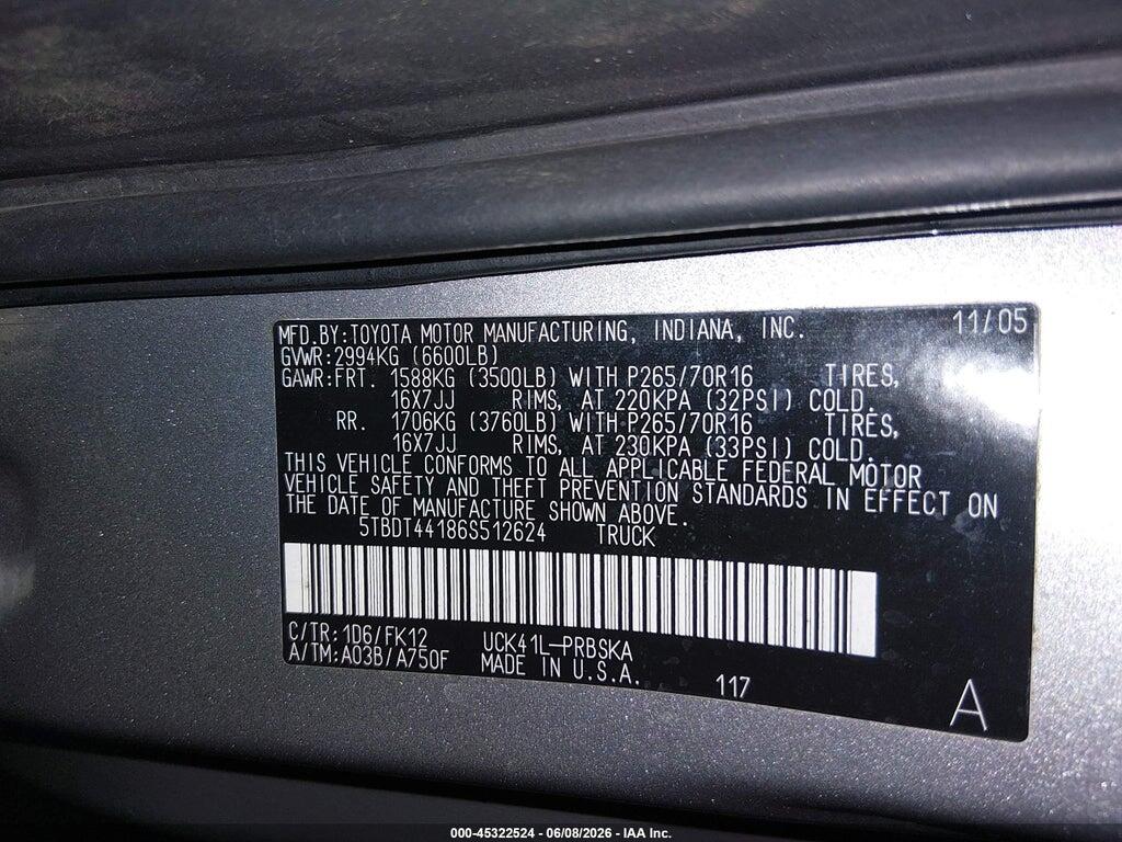 5TBDT44186S512624 2006 TOYOTA TUNDRA photo no. 9