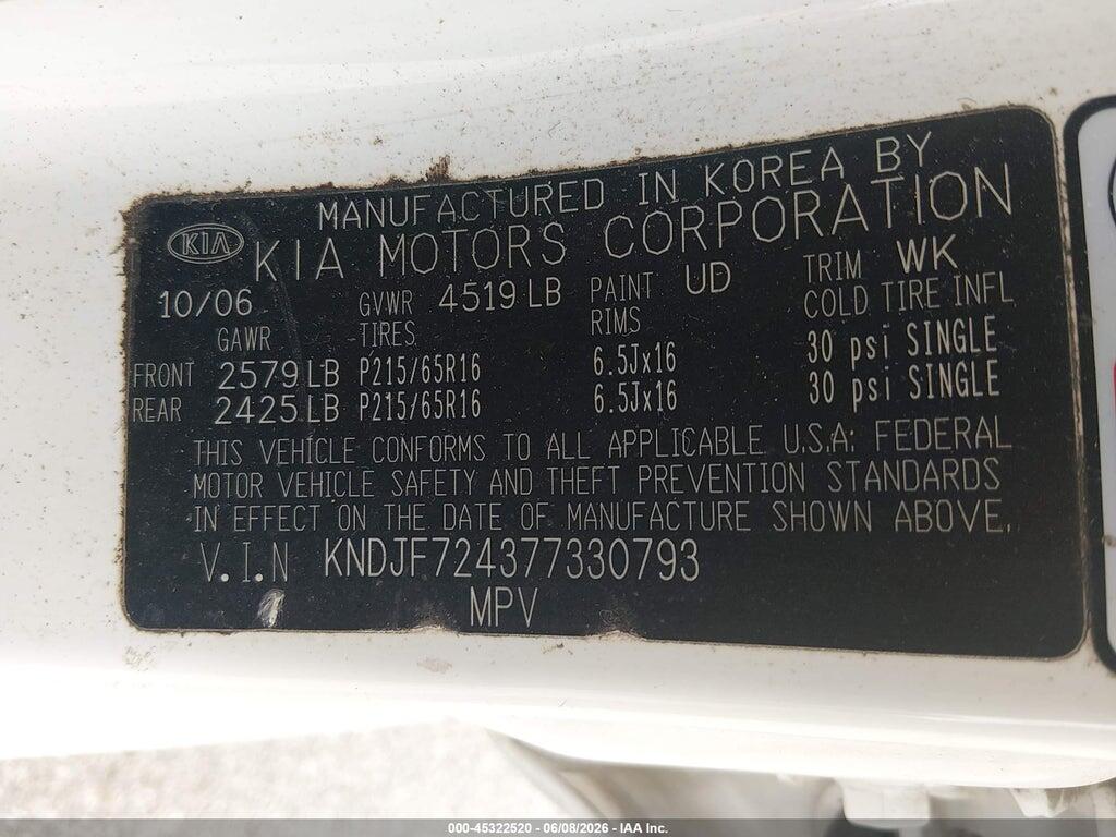 KNDJF724377330793 2007 KIA SPORTAGE photo no. 9