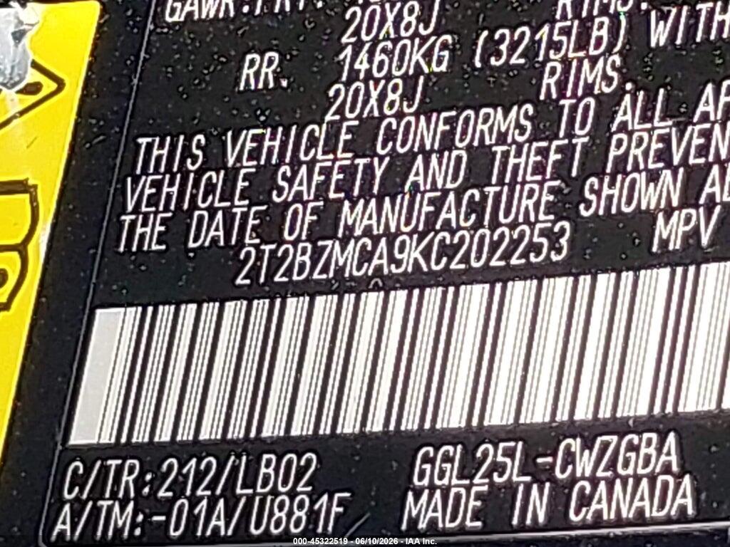 2T2BZMCA9KC202253 2019 LEXUS RX 350 photo no. 9