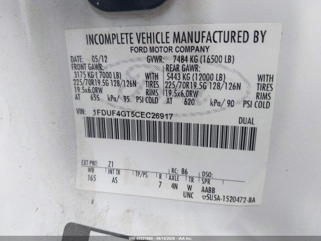 1FDUF4GT5CEC26917 2012 FORD F-450 CHASSIS photo no. 8