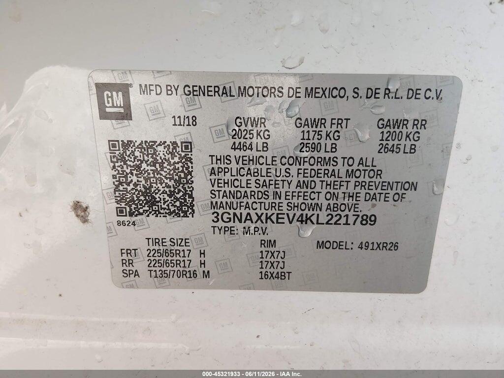 3GNAXKEV4KL221789 2019 CHEVROLET EQUINOX photo no. 9