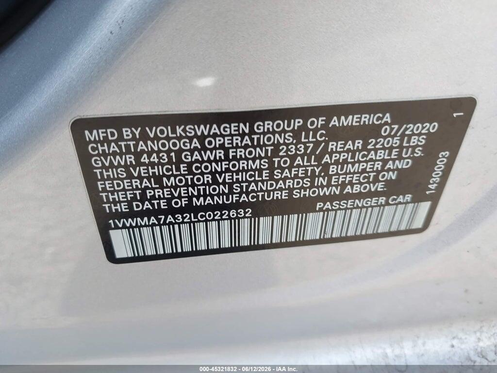 1VWMA7A32LC022632 2020 VOLKSWAGEN PASSAT photo no. 9