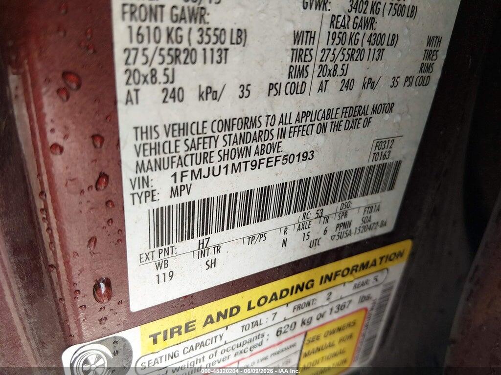1FMJU1MT9FEF50193 2015 FORD EXPEDITION photo no. 9