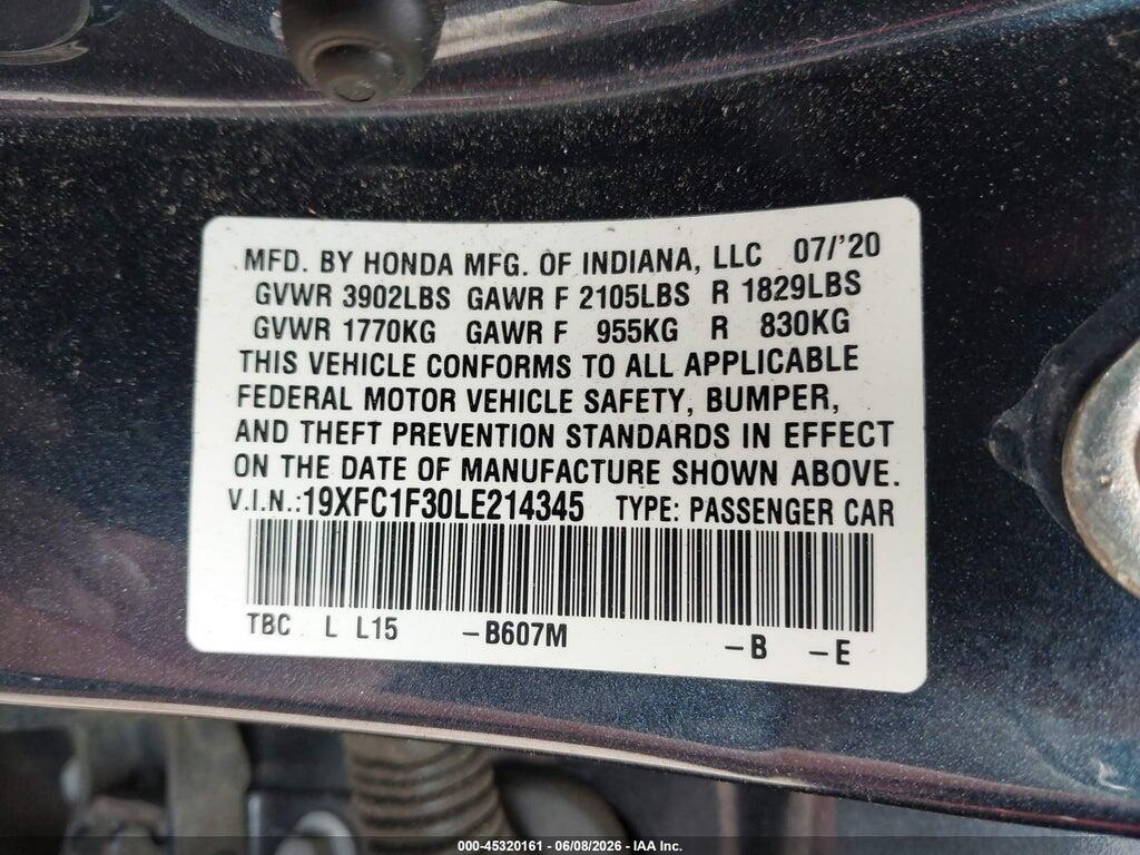 19XFC1F30LE214345 2020 HONDA CIVIC photo no. 9