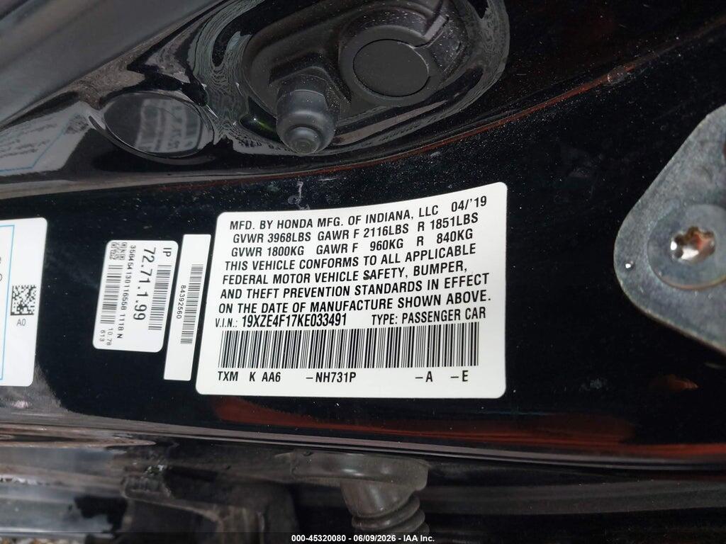 19XZE4F17KE033491 2019 HONDA INSIGHT photo no. 9