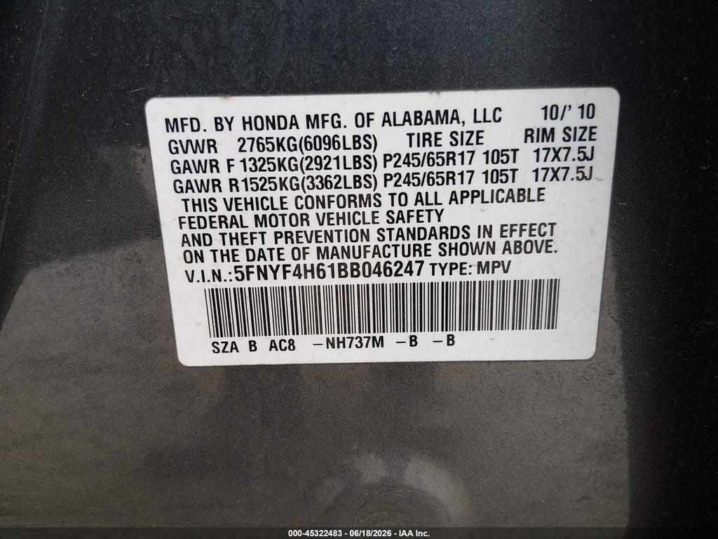 5FNYF4H61BB046247 2011 HONDA PILOT photo no. 9