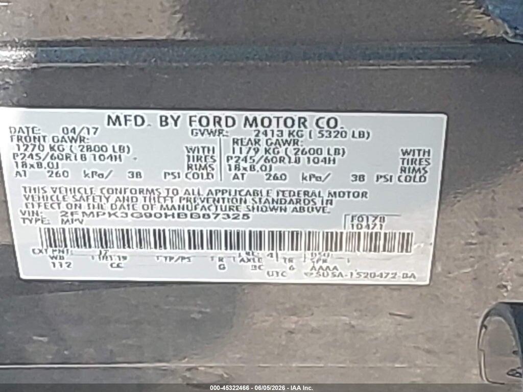 2FMPK3G90HBB87325 2017 FORD EDGE photo no. 9