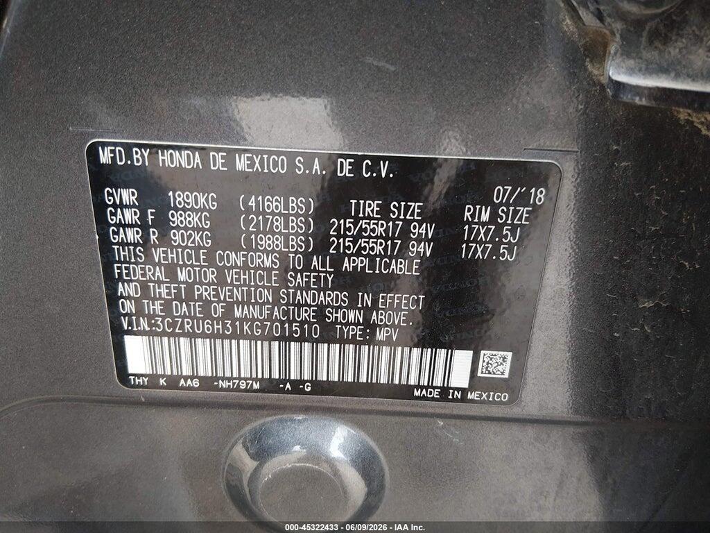 3CZRU6H31KG701510 2019 HONDA HR-V photo no. 9