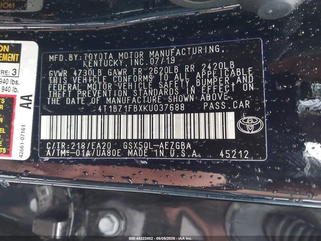4T1BZ1FBXKU037688 2019 TOYOTA AVALON photo no. 9