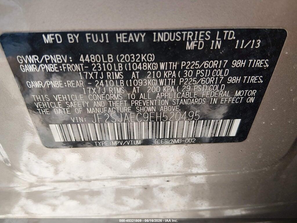 JF2SJAEC9EH520495 2014 SUBARU FORESTER photo no. 9