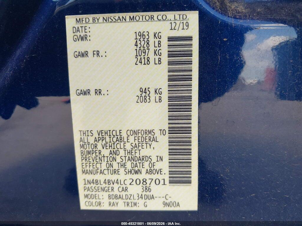 1N4BL4BV4LC208701 2020 NISSAN ALTIMA photo no. 9