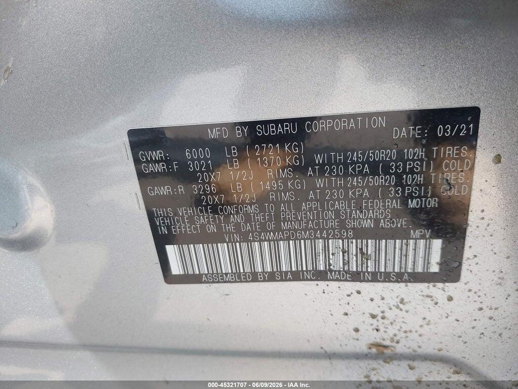 4S4WMAPD6M3442598 2021 SUBARU ASCENT photo no. 9