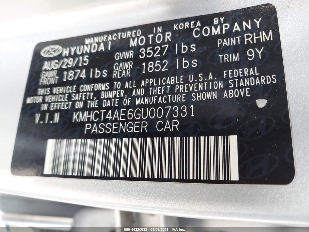 KMHCT4AE6GU007331 2016 HYUNDAI ACCENT photo no. 9