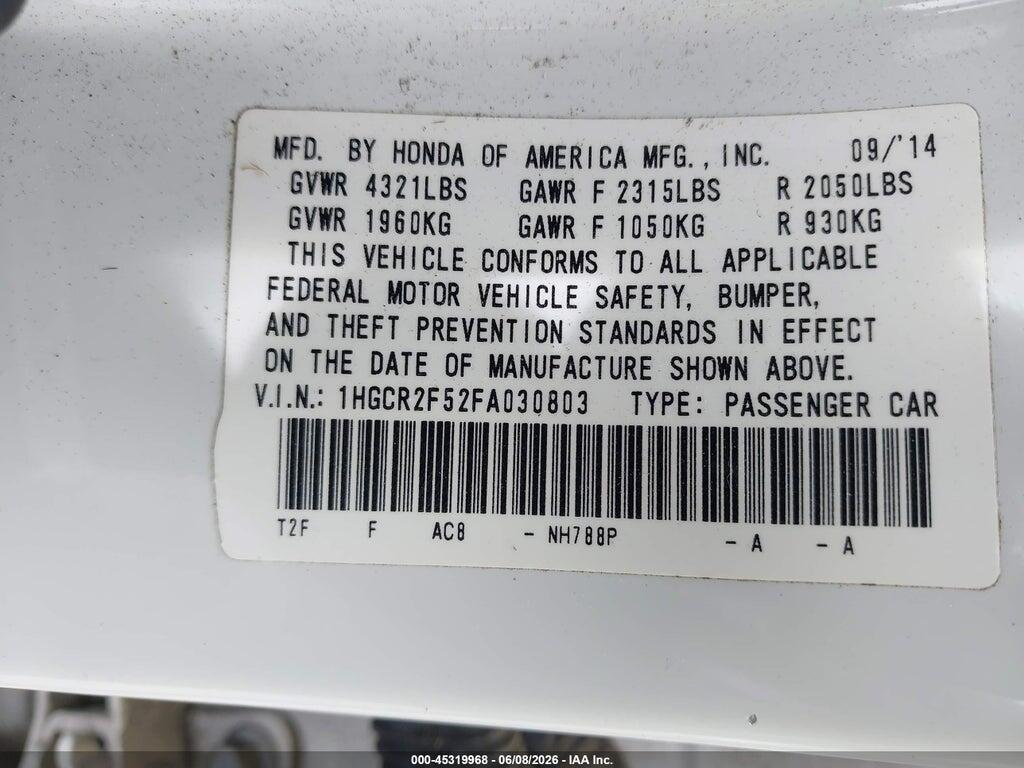 1HGCR2F52FA030803 2015 HONDA ACCORD photo no. 9