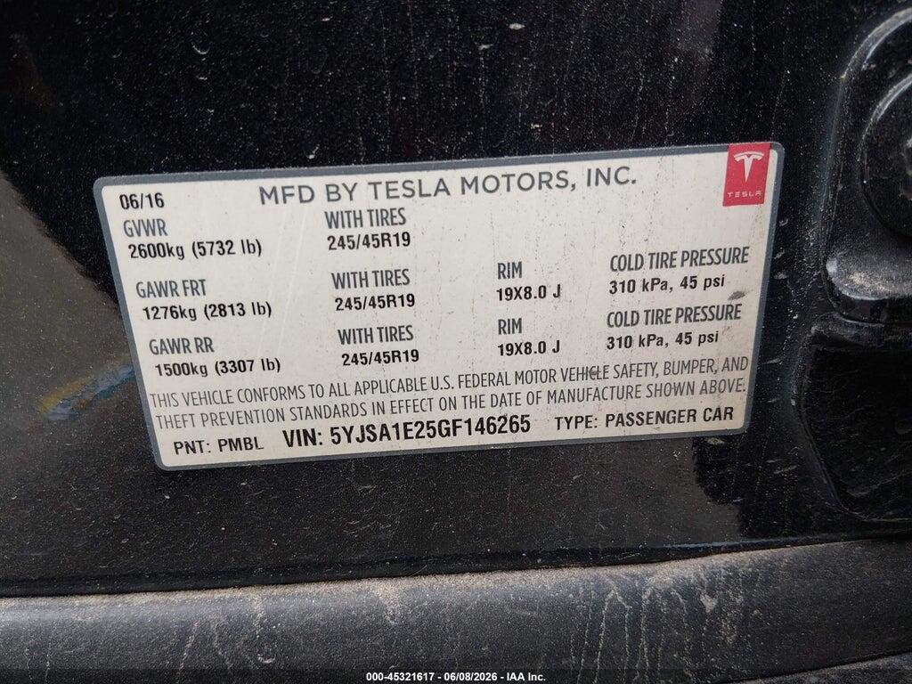 5YJSA1E25GF146265 2016 TESLA MODEL S photo no. 9