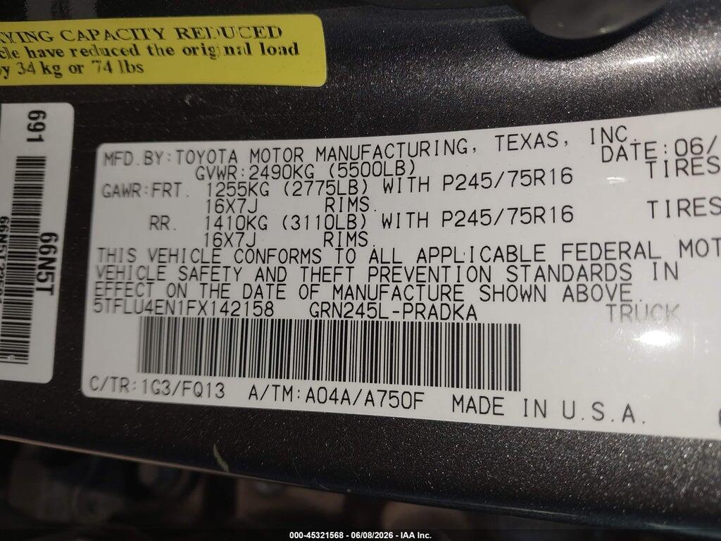 5TFLU4EN1FX142158 2015 TOYOTA TACOMA photo no. 9