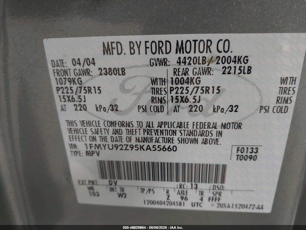 1FMYU92Z95KA55660 2005 FORD ESCAPE photo no. 9