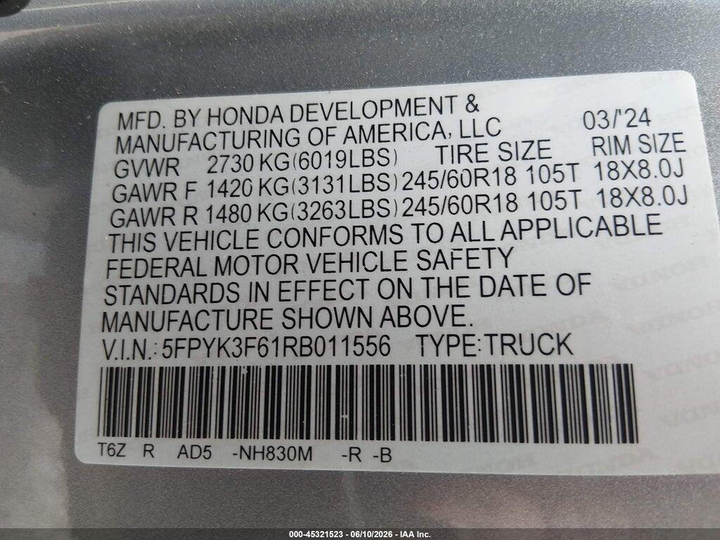 5FPYK3F61RB011556 2024 HONDA RIDGELINE photo no. 9